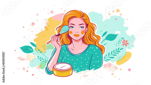 Radiant Beauty: Woman Enjoying Skincare Routine with Cream and Jade Roller