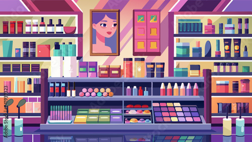 Vibrant Cosmetics Store Interior with Colorful Makeup Products