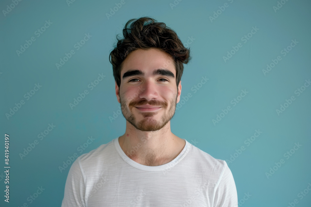 A close up portrait of a young man with a subtle smile A close up portrait of a young man with a subtle smile