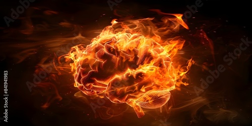 Symbolism of a Burning Brain Representing Neurological Conditions such as MS, Parkinson's, Alzheimer's, and Dementia. Concept Disease Awareness, Symbolism, Neurological Conditions, Burning Brain