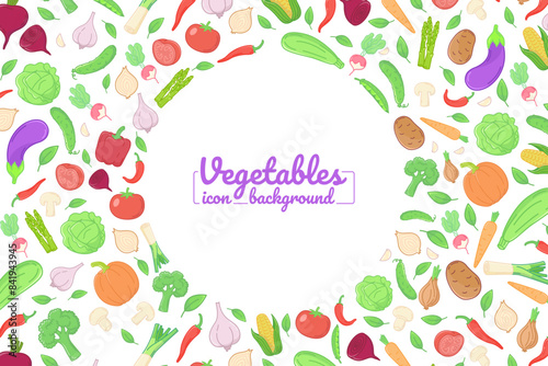 Vegetables flat icons. illustration, card, posters, banners. round design