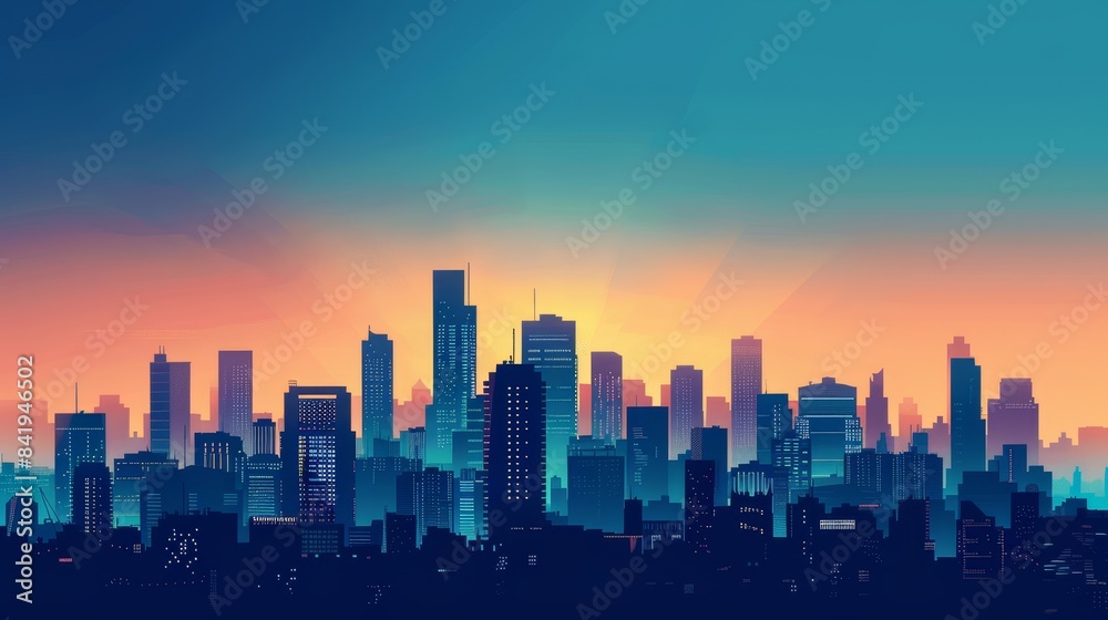 A breathtaking sunset over a modern city skyline with silhouettes of skyscrapers against a vibrant, colorful sky. A breathtaking sunset over a modern city skyline with silhouettes of skyscrapers against a vibrant, colorful sky.