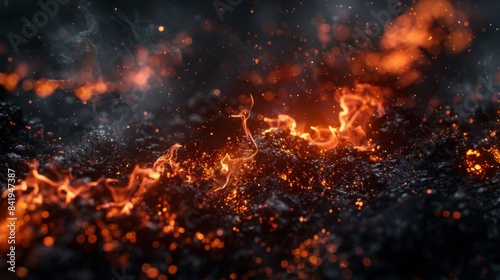 close up of fire flames on black background 