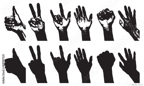Set of Hand Gesture Silhouettes.