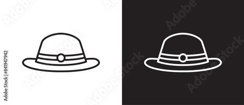 Hat icons, fedora hat icon, lady's bowler, sun visor, bucket, summer hat. Icon line of hat vector illustration on black and white background. eps 10, Editable stroke. Fashion icon, Menwear.