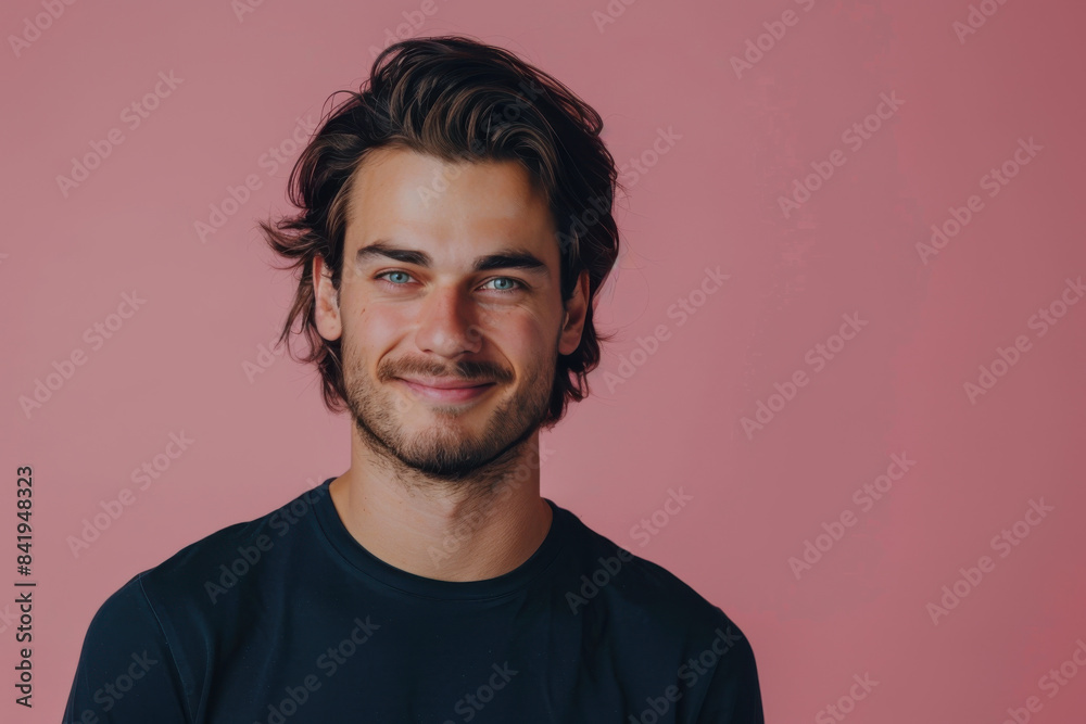 A close up portrait of a young man with a subtle smile A close up portrait of a young man with a subtle smile