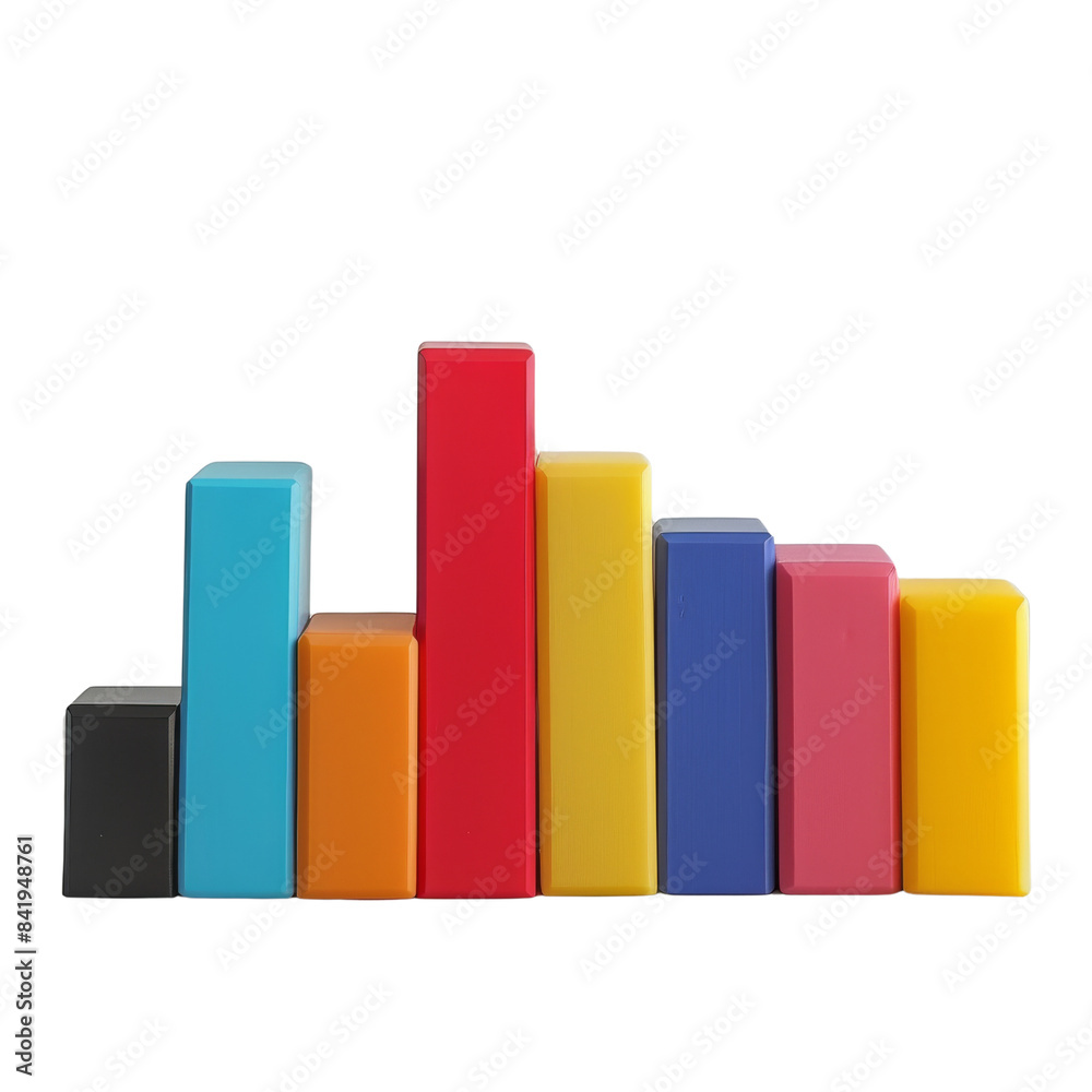 Colorful bar chart with rectangular blocks in varying heights representing data analysis and business statistics. Isolated on transparent background Colorful bar chart with rectangular blocks in varying heights representing data analysis and business statistics. Isolated on transparent background