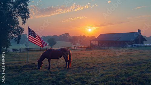 A majestic horse grazes peacefully in a field