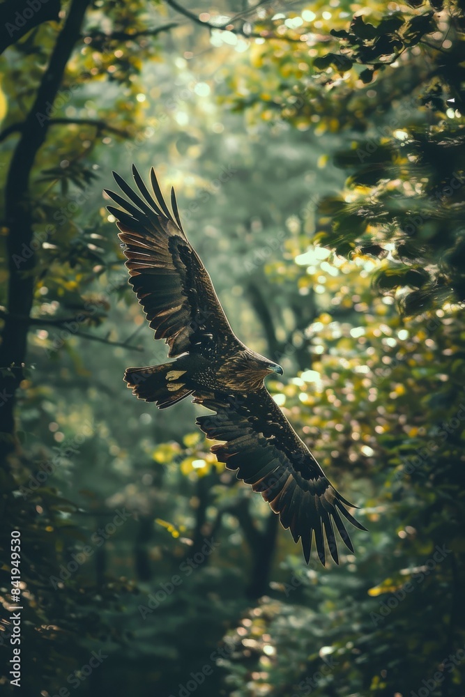 Obraz premium An Eagle Flying in a Forest