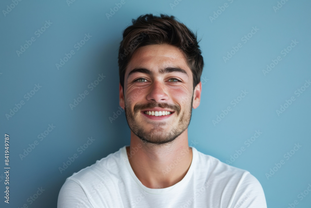 A close up portrait of a young man with a subtle smile A close up portrait of a young man with a subtle smile