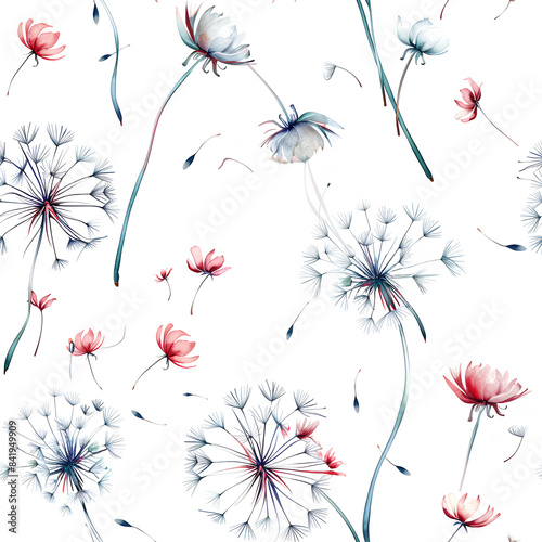 SeaSeamless pattern with dandelions on a white background. photo