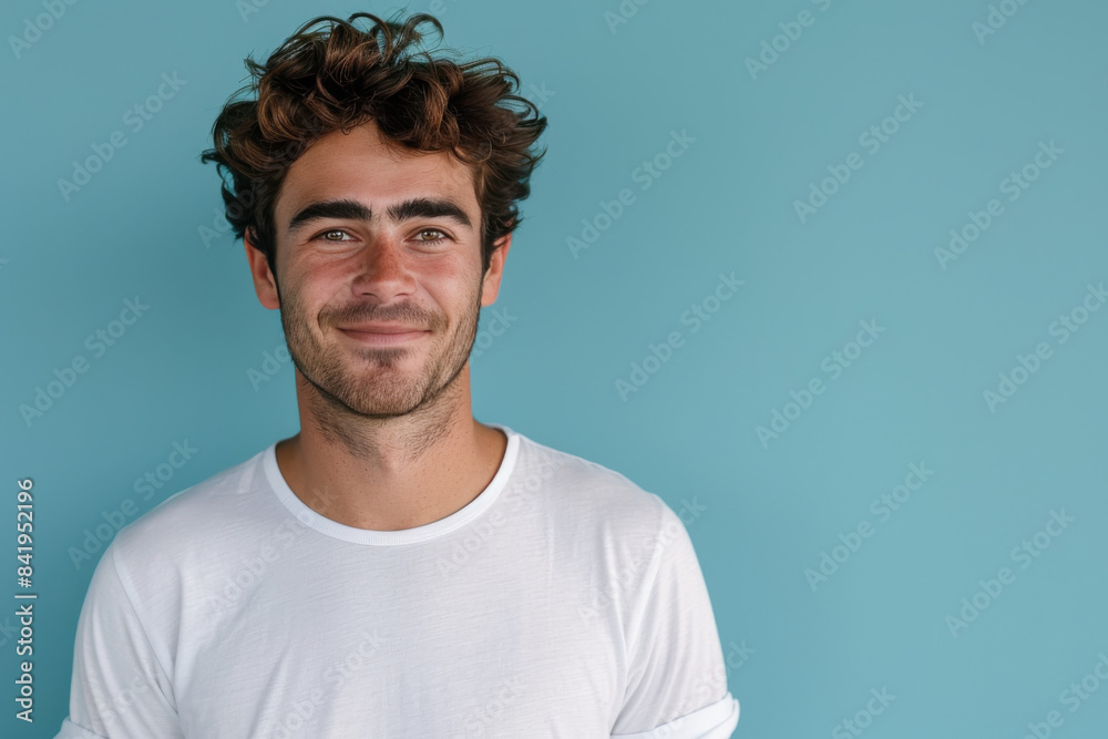 A close up portrait of a young man with a subtle smile A close up portrait of a young man with a subtle smile