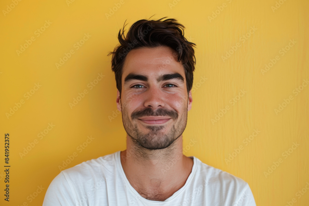 A close up portrait of a young man with a subtle smile A close up portrait of a young man with a subtle smile