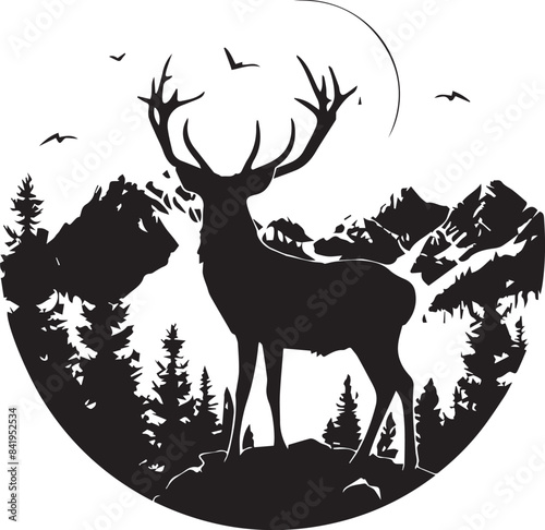 Deer Silhouette Vector and Mountain 