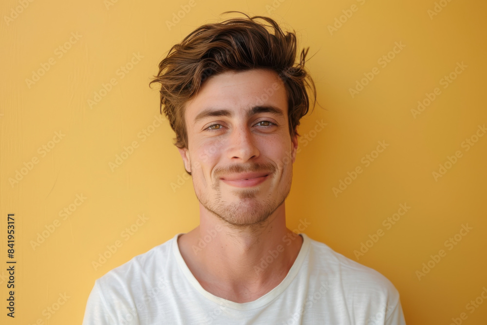 A close up portrait of a young man with a subtle smile A close up portrait of a young man with a subtle smile