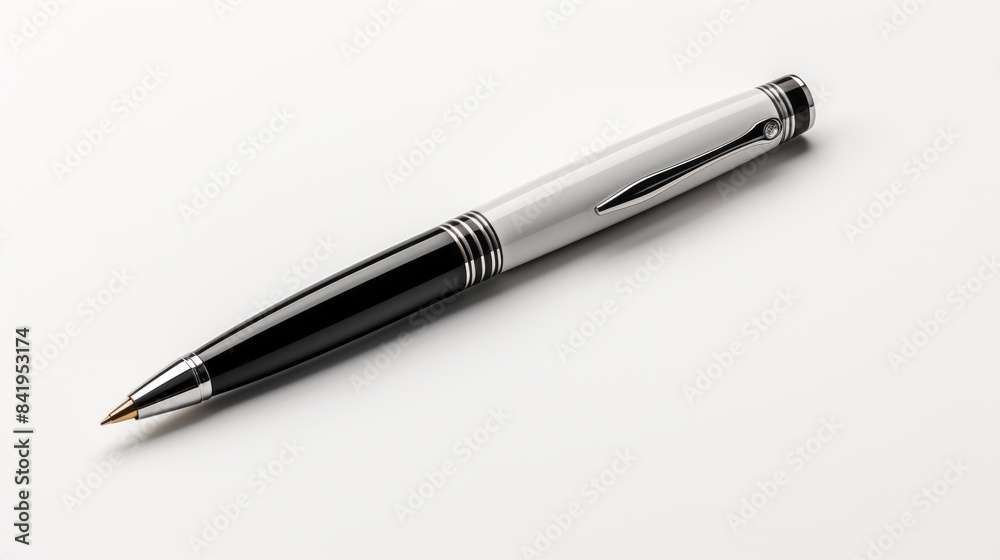 Minimalistic ballpoint pen on a white background, concept of office, stationery, and professionalism Minimalistic ballpoint pen on a white background, concept of office, stationery, and professionalism