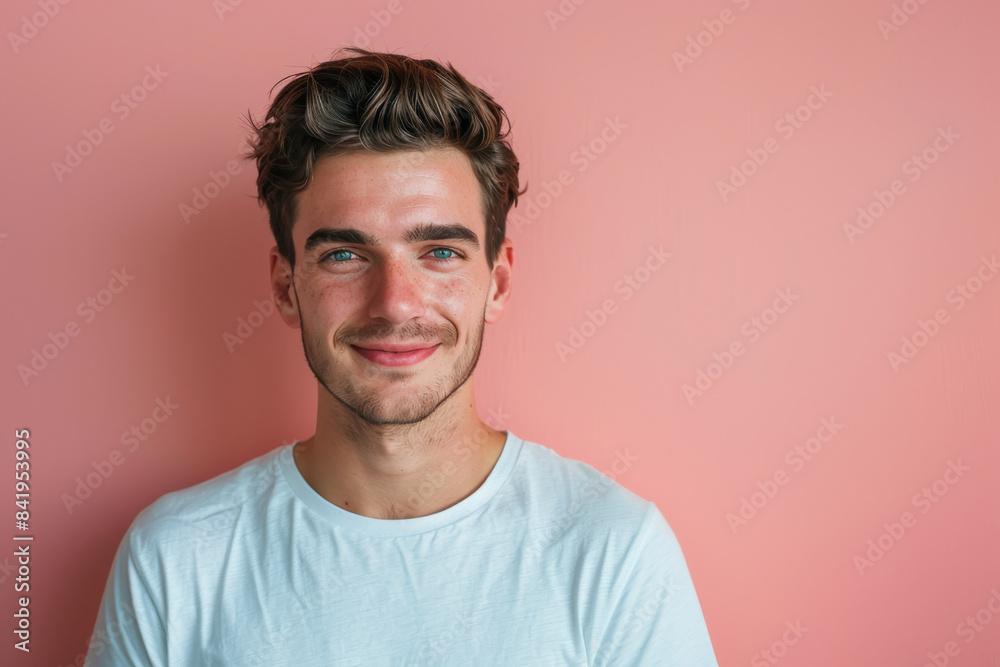 A close up portrait of a young man with a subtle smile A close up portrait of a young man with a subtle smile