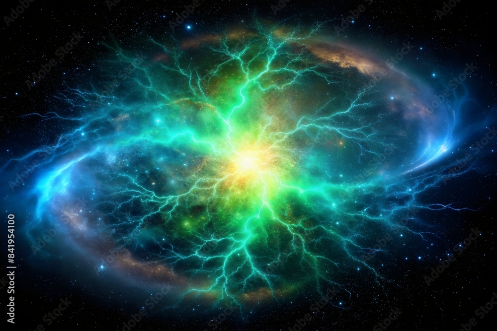 Naklejka premium green and blue electrical explosion in space, background, social network.