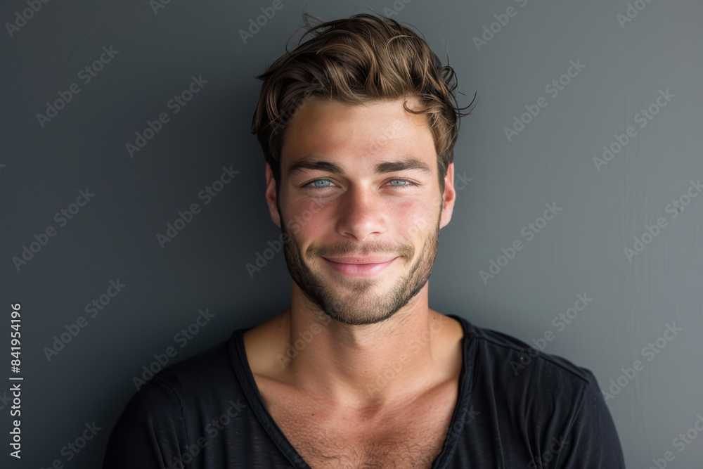 Fototapeta premium A close up portrait of a young man with a subtle smile
