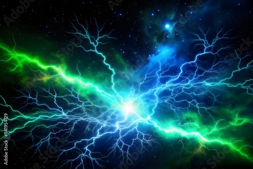 green and blue electrical explosion in space, background, social network.