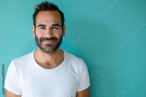 A close up portrait of a young man with a subtle smile © MagnusCort