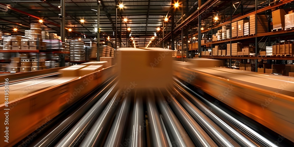 Warehouse conveyor belt moving cardboard packages for automated commerce logistics. Concept Warehouse Automation, Conveyor Belt System, Cardboard Packaging, Commerce Logistics, Automated Operations Warehouse conveyor belt moving cardboard packages for automated commerce logistics. Concept Warehouse Automation, Conveyor Belt System, Cardboard Packaging, Commerce Logistics, Automated Operations