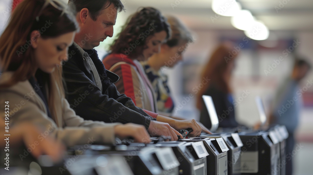 People using voting machines People using voting machines