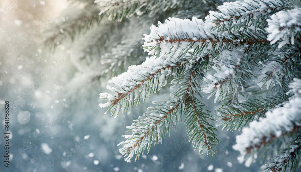 Beautiful winter scenery with pine or fir tree branches covered with snow. Cold weather. Close-up. Beautiful winter scenery with pine or fir tree branches covered with snow. Cold weather. Close-up.