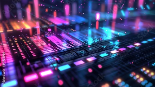 Digital mixer equalizer control panel audio technology modern colorful and vibrant electronic Background AI generated image