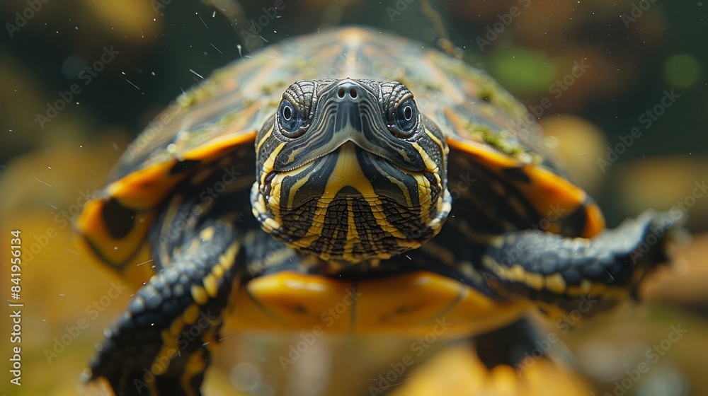 Amazon river turtle wide eyes swimming underwater Amazon river turtle wide eyes swimming underwater