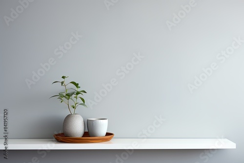 Wallpaper Mural Clean and modern setting featuring an empty white shelf on a monochromatic grey wall, ideal for product mock up display Torontodigital.ca