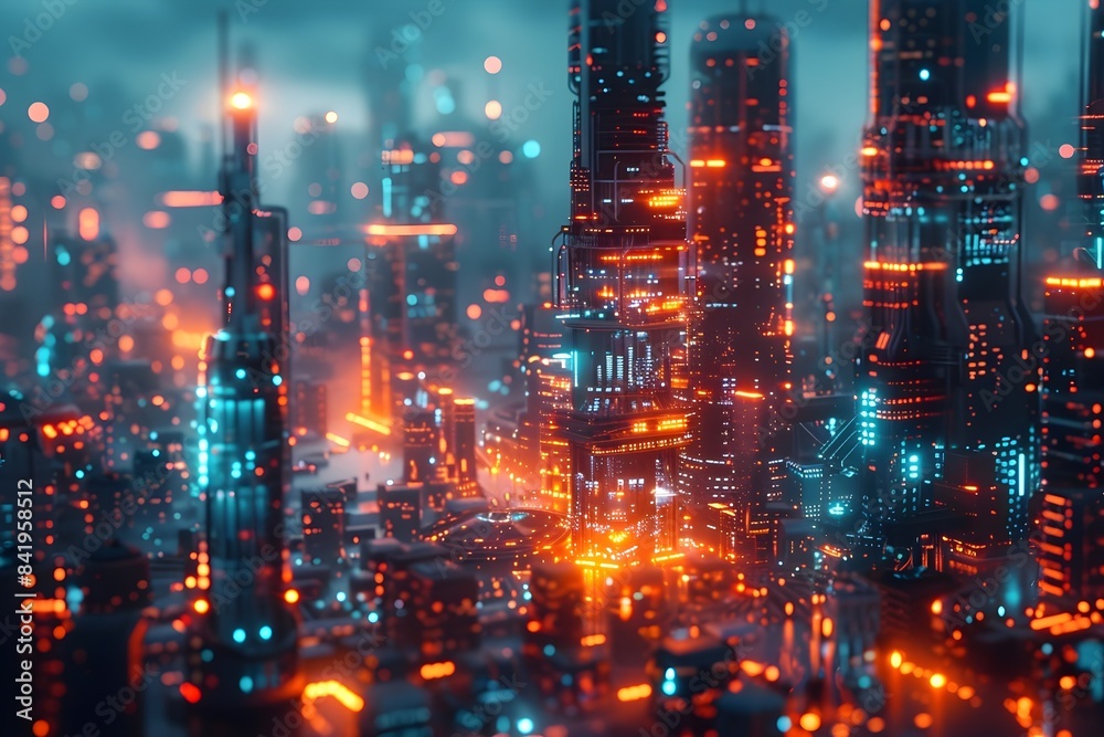 A futuristic cityscape illuminated by glowing AI powered infrastructure, with the text AI Shaping the world of tomorrow A futuristic cityscape illuminated by glowing AI powered infrastructure, with the text AI Shaping the world of tomorrow