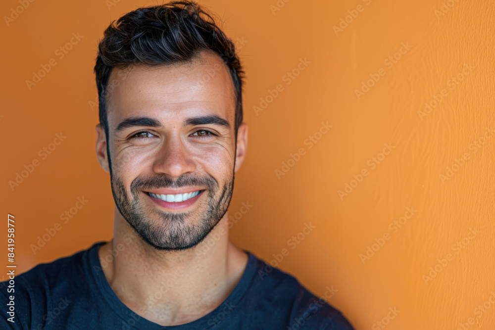 A close up portrait of a young man with a subtle smile A close up portrait of a young man with a subtle smile