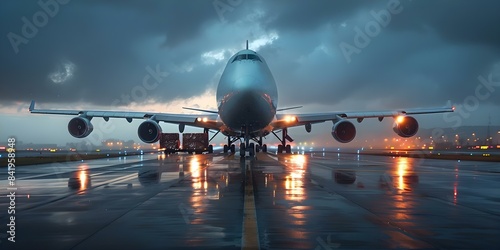 A cargo plane loading packages on a runway. Concept Cargo Plane, Loading Packages, Runway Operations, Freight Transport, Aviation Industry