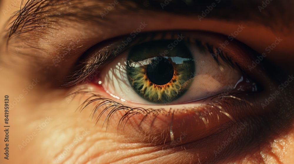 Fototapeta premium Eye of a caucasian man close-up. The concept of the health of your eyes and vision correction.