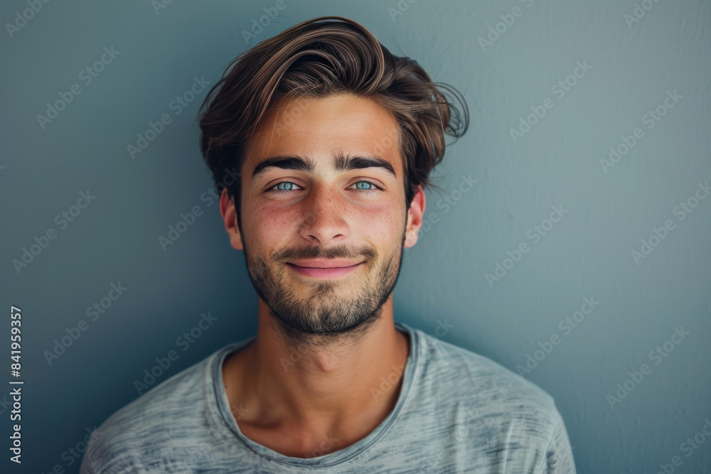 Obraz premium A close up portrait of a young man with a subtle smile