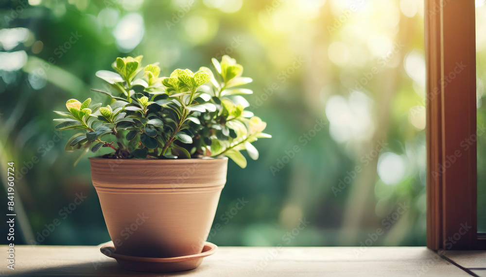 potted plant against window backdrop, exuding tranquility and nature's embrace potted plant against window backdrop, exuding tranquility and nature's embrace