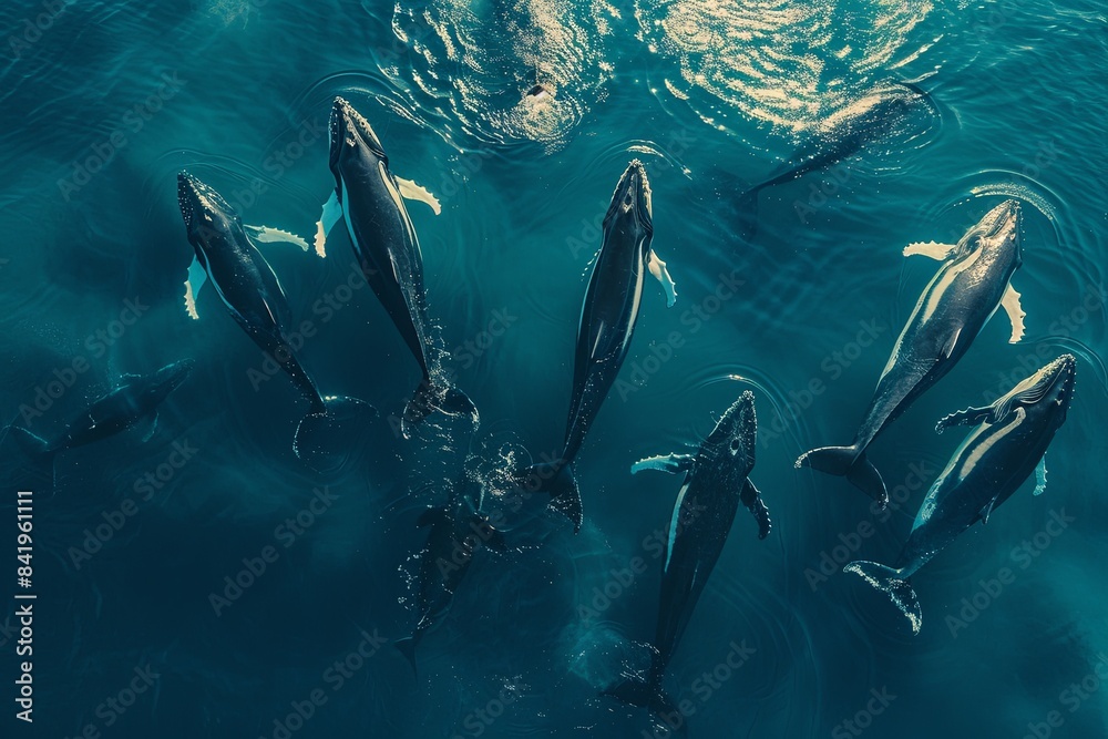 Fototapeta premium humpback whales swimming, aerial view