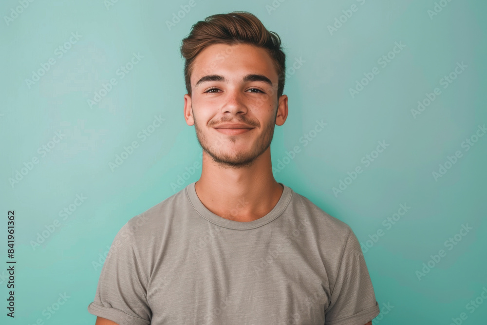 A close up portrait of a young man with a subtle smile A close up portrait of a young man with a subtle smile