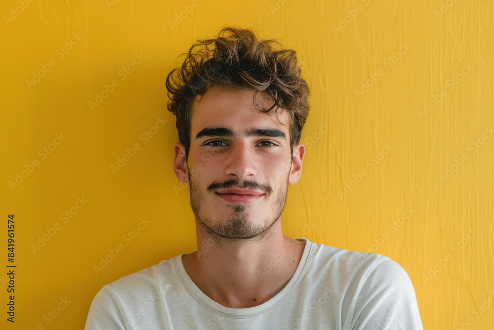 A close up portrait of a young man with a subtle smile A close up portrait of a young man with a subtle smile