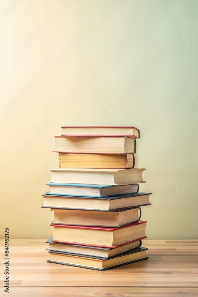Pile of assorted books on a wooden table with a calm, neutral background providing ample copy space for text Pile of assorted books on a wooden table with a calm, neutral background providing ample copy space for text