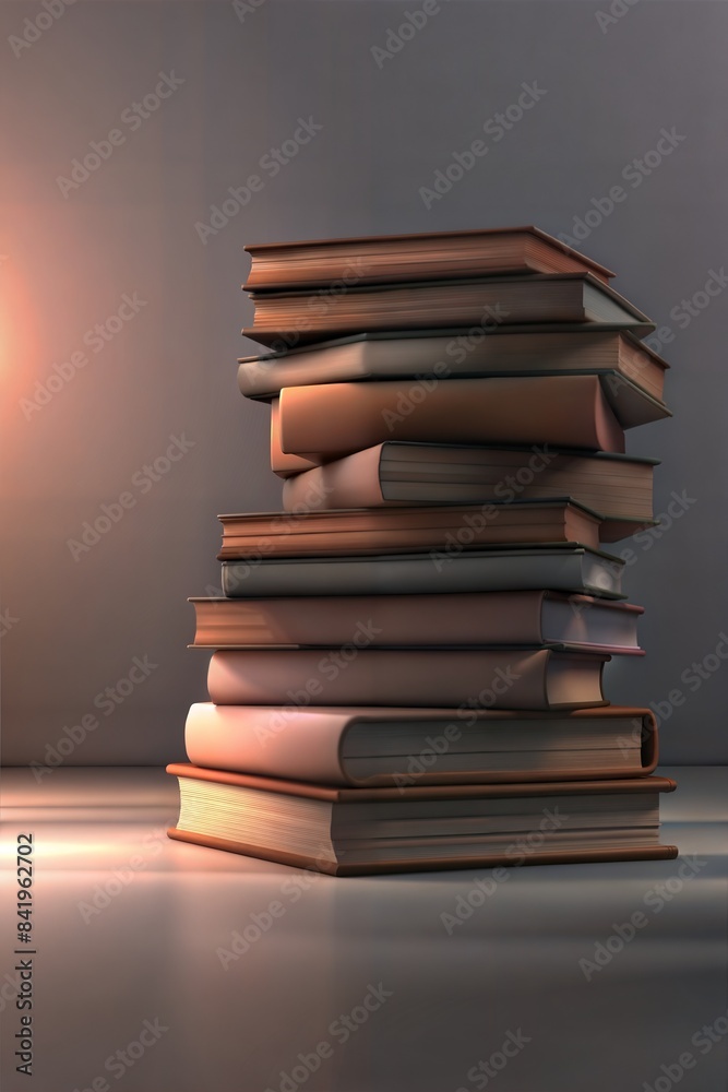 Obraz premium Towering stack of books against a warm, graduated background, symbolizing education and knowledge with ample copy space