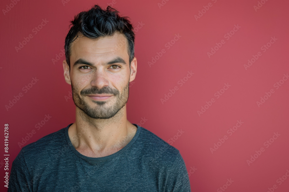 A close up portrait of a young man with a subtle smile A close up portrait of a young man with a subtle smile