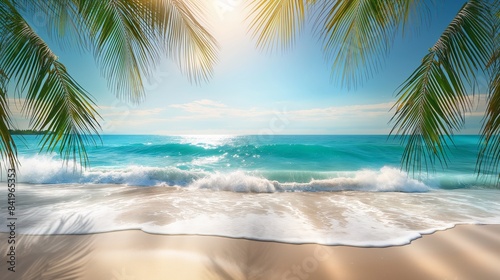 summer beach background with palm Leaves