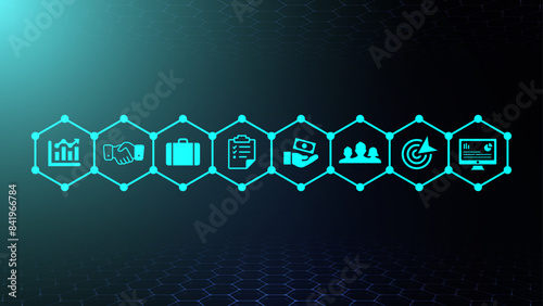 Chief financial officer ( CFO ) banner concept web icons with icons of briefcase, audit, graph, money, team, and finance on abstract background, 