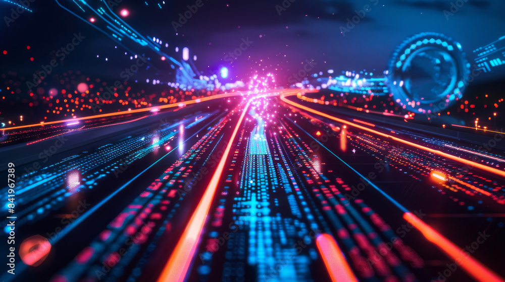 Abstract digital background with binary code and glowing lights. Abstract digital background with binary code and glowing lights.