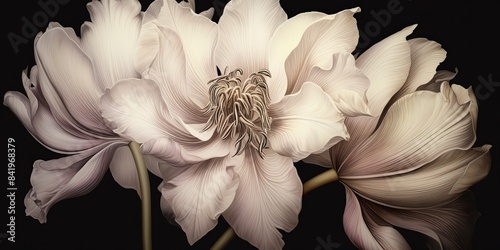 Retro vintage flower amaryllis hibiscus lilly in soft pallete colors. Romantic decorative background scene