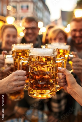 group of people toasting with beer mugs