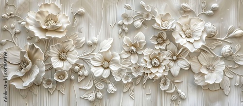 Beautiful flower 3d relief wallpaper. Mural wallpaper. Wall art. AI generated illustration. © Gulafshan