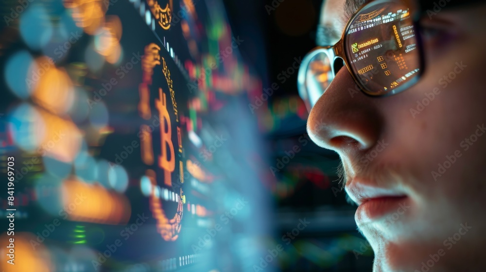Pensive woman wearing glasses looking at a computer screen. Pensive woman wearing glasses looking at a computer screen.